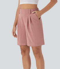 High Waisted Pocket Waffle Casual Bermuda Shorts