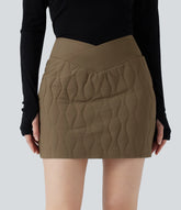 PuffFlex Crossover High Waisted 2-in-1 Bodycon Mini Stretchy Casual Quilted Skirt