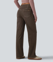 Halara Flex™ Crossover High Waisted Colorful Casual Wide Leg Jeans with Pockets