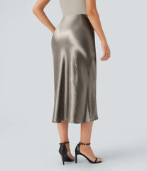 High Waisted Satin Midi Work Mermaid Skirt