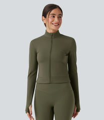 SoftlyZero™ Plush Stand Collar Long Sleeve Thumb Holes Crossover Back Yoga Jackets
