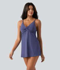 V Neck Built-in Bra Tummy Control One-Piece Metallic Swimsuit with Pockets
