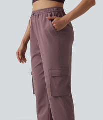 DayStretch High Waisted Adjustable Drawcord Workout Cargo Tapered Pants with Pockets