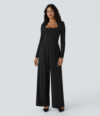 Long Sleeve Pocket Wide Leg Jumpsuit-Easy Peezy