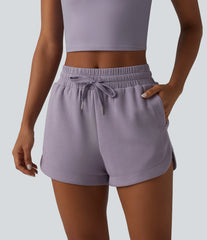SpacerTek™ Mid Rise Drawstring Curved Hem 2-in-1 Workout Baggy Sweat Shorts with Pockets