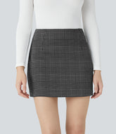 High Waisted 2-in-1 Houndstooth Plaid Mini Work Skirt