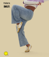 Halara X Smiley® Halara Flex™ Asymmetric Low Rise Baggy Wide Leg Washed Casual Jeans with Pockets
