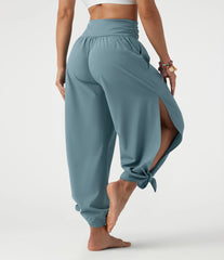 Breezeful™ High Waisted Ruched Split Quick Dry Resort Flowy Pants with Pockets