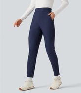High Waisted Fleece Workout Tapered Pants with Pockets