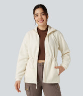 Stand Collar Long Sleeve Fleece Hiking Jacket with Pockets