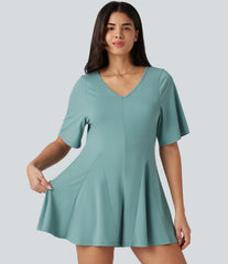 V Neck Short Sleeve Keyhole Back Casual Romper