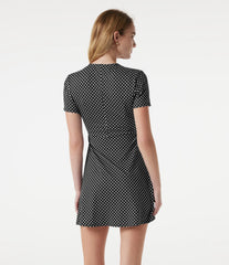 V Neck Short Sleeve Polka Dot Mini Casual Dress