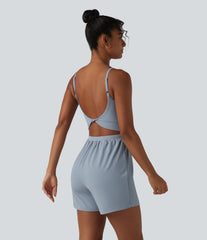 SoftlyZero™ Airy Twisted Backless Adjustable Straps 2-in-1 Built-in Bra InstantCool Yoga Romper with Pocket-Easy Peezy