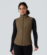 PuffFlex Packable High Neck Zipper Running Quilted Vest with Pockets