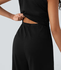 V-neck Sleeveless Casual Vest Jumpsuit with Pockets-Easy Peezy