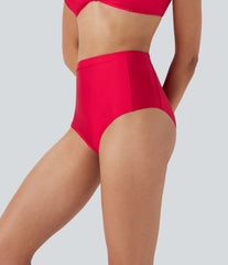 High Waisted Tummy Control Sheen Bikini Bottom Swimsuit with Pockets