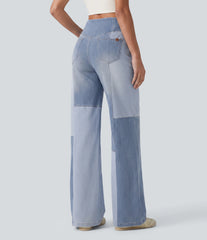 Halara Flex™ High Waisted Crossover Tummy Control Patched Bootcut Casual Jeans with Pockets