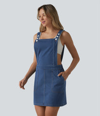 Halara Flex™ Square Neck Denim Mini Casual Dress with Pockets