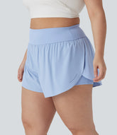 SoftlyZero™ QuickDry High Waisted Reflective Dots Crossover Hem 2-in-1 Running Plus Size Shorts with Pockets