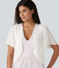 Flounce Short Sleeve Casual Chiffon Coat