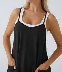 Pockets Ankle Length Casual Loose Tapered Jumpsuit