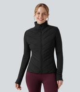 PuffFlex Stand Collar Zipper Long Sleeve Running Quilted Jacket with Pockets