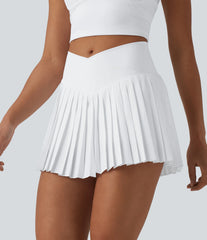 Breezeful™ Crossover High Waisted Pleated Mini 2-in-1 Quick Dry Tennis Skirt with Pockets