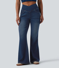 Halara Flex™ Crossover High Waisted Casual Flare Jeans with Pockets