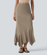 High Waisted Ruffle Hem Bodycon Midi Resort Skirt