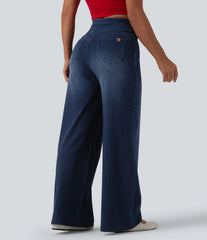 Halara Flex™ High Waisted Crossover Wide Leg Casual Jeans with Pockets