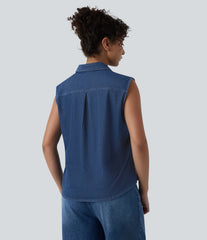 Halara Flex™ Sleeveless Denim Casual Shirt with Pocket