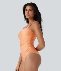 Ruched Texture Sheen One Piece Swimsuit