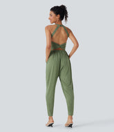 U Neck Harem Casual Jumpsuit with Pockets-Easy Peezy Edition DD-F Cups