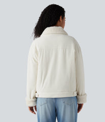 Long Sleeve Corduroy Casual Sherpa Jacket with Pockets