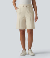DayStretch High Waisted Straight Leg Work Bermuda Shorts with Pockets