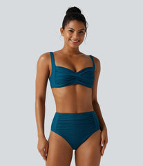 Adjustable Straps Twisted Ruched Built-in Bra Push-Up Tummy Control Bikini Set