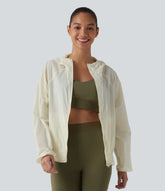 Hooded Long Sleeve Ruffle Hem Workout Jacket with Pockets-UPF40+