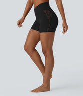 SoftlyZero™ High Waisted Crossover Contrast Lace Pocket Yoga Biker Shorts 5''-UPF50+