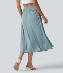 High Waisted A-Line Flowy Midi Casual Skirt