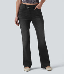 Halara Flex™ Asymmetric High Waisted Flare Casual Jeans with Pockets