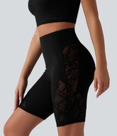 Halara UltraSculpt™ High Waisted Tummy Control Contrast Lace Yoga Biker Shorts 9'' with Pocket