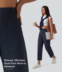 DayStretch High Waisted Barrel Leg Casual Pants with Pockets