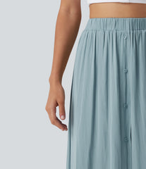High Waisted A-Line Flowy Midi Casual Skirt