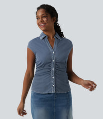 Halara Flex™ V Neck Sleeveless Denim Casual Shirt
