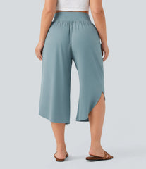 Breezeful™ High Waisted Tummy Control Curved Hem Quick Dry Resort Capri Plus Size Pants with Pockets