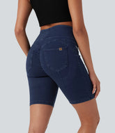 Halara Flex™ High Waisted Scrunch Butt Lifting Stretchy Knit Denim Casual Shorts with Pockets