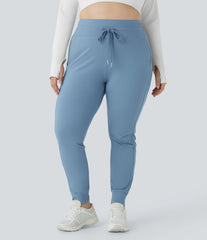 SoftlyZero™ Plush High Waisted Drawstring Pocket Plain Full Length InstantCool Plus Size Joggers-UPF50+