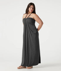 Plus Size Halter Tie Back Built-in Bra Maxi Dress with Pockets