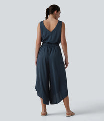 V Neck Flowy Waffle Casual Jumpsuit with Pockets-Easy Peezy Edition