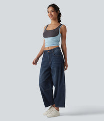 Halara Flex™ Low Rise Zipper Pockets Barrel Leg Casual Jeans
